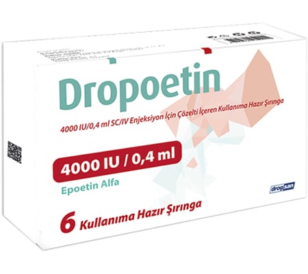 Dropotein 4000 IE 0,4 ml. 6 injektionsvæske, opløsning i fyldte sprøjter Epoetin Alfa Drogsan