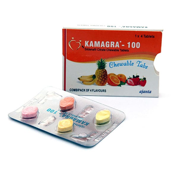 Kamagra 100 Tyggetabletter Fire Smagsvarianter Sildenafil Citrate CT 1×4 Apotek EU