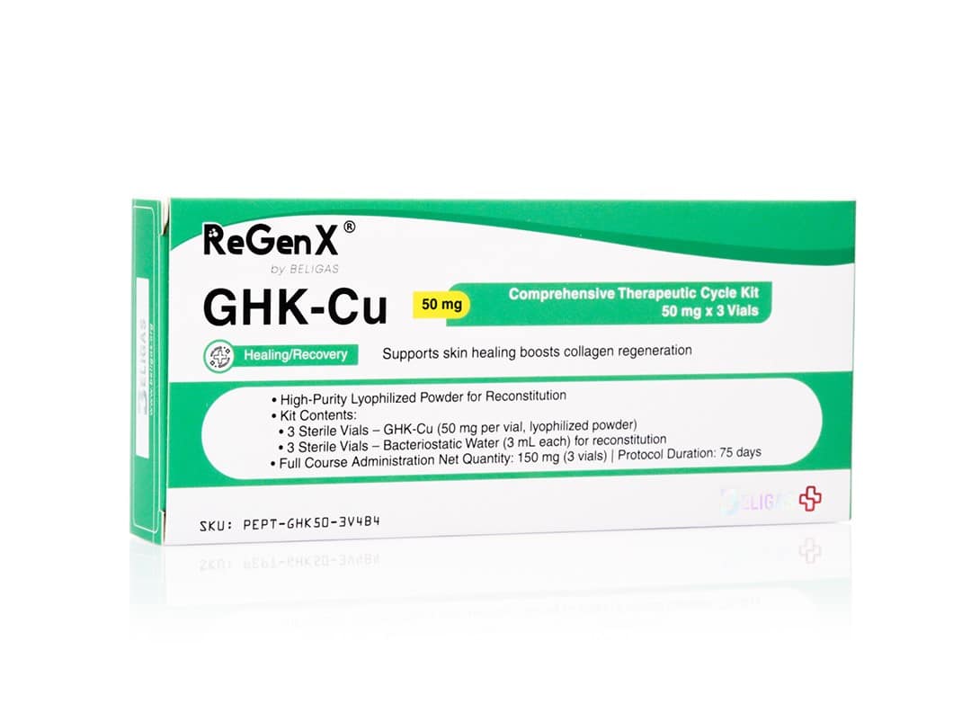 ReGenX GHK-Cu 50 mg/ml, 3 (50 mg) hætteglas + 3 (3 ml) vandbakker - Beligas (international)